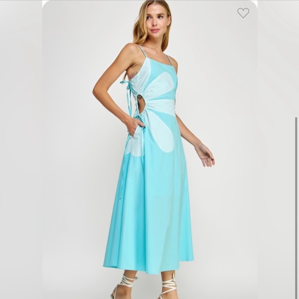 906. The Daisy” Cutout Aqua Blue and White Women's Dress